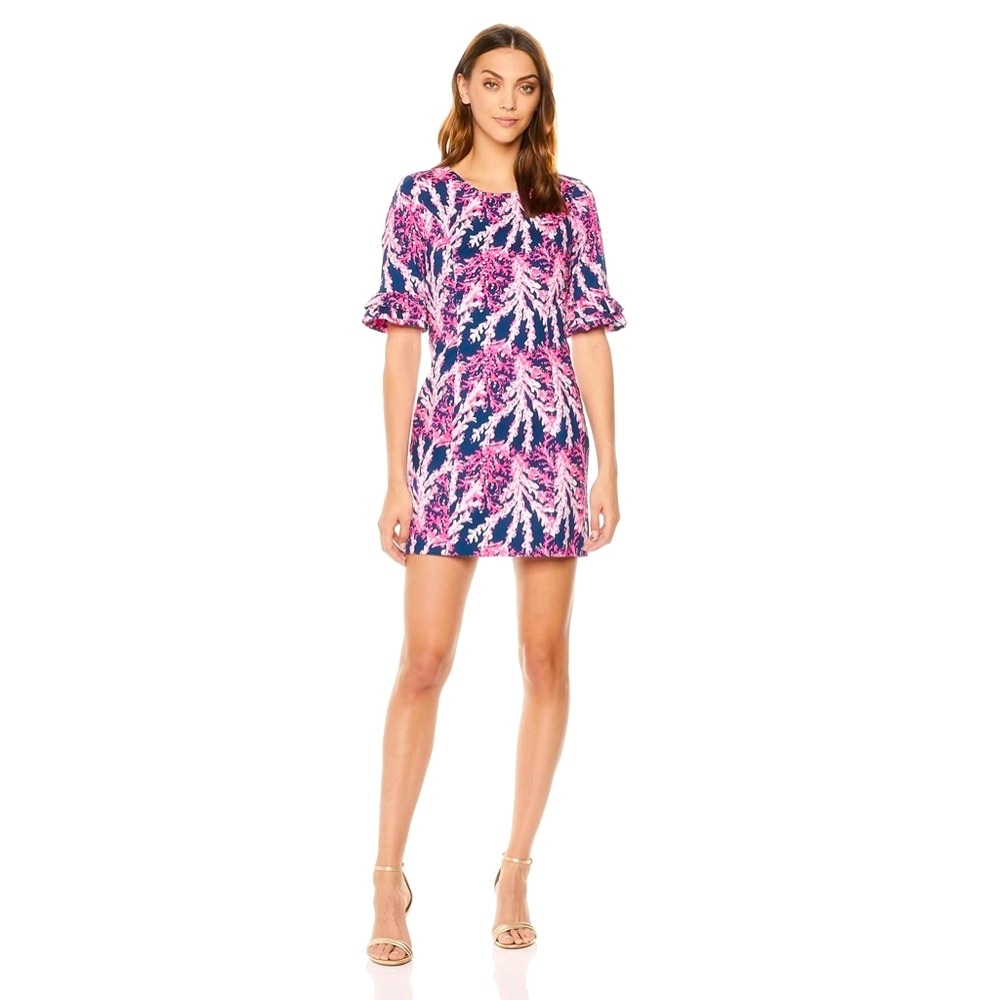 Lilly Pulitzer Fiesta Stretch Dress in Nauti Navy Beyond The Sea - Coral Print